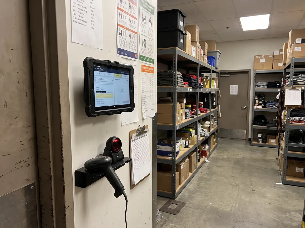 Storeroom door station at the Westbrook Hotel, a wall tablet and barcode scanner, mounted by our team